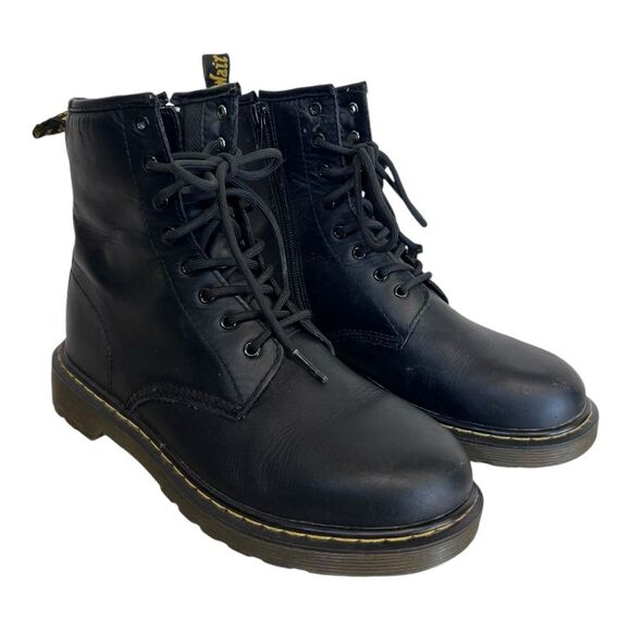 Dr. Martens | Delaney Black Leather Lace-Up Combat Boots 6 - Picture 1 of 10